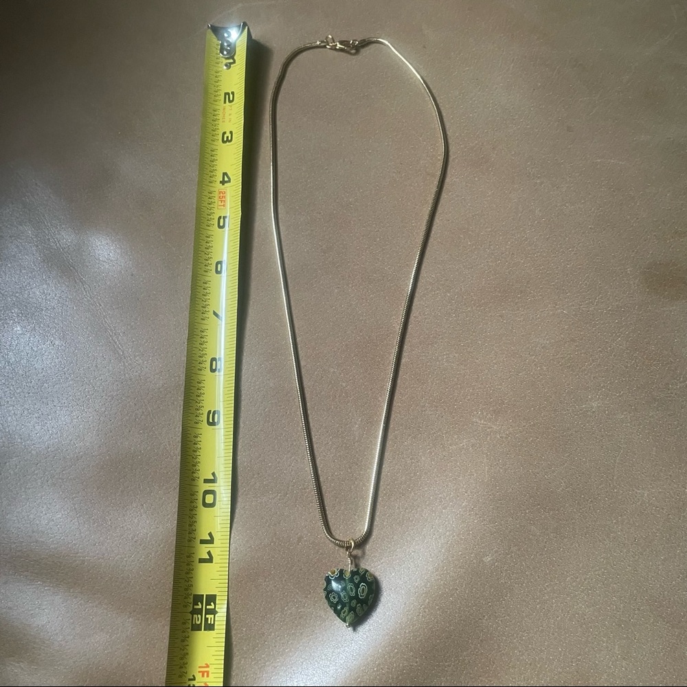 💚 Green Heart Italian Millefiori glass bead snake chain necklace gold brass - Picture 7 of 7